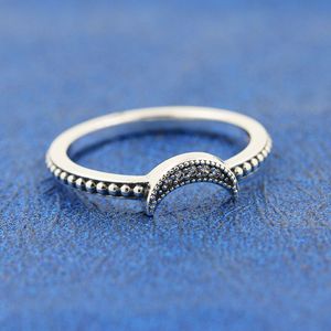Anel de prata esterlina 925 lua crescente frisado pavimentar pedras anel ajuste pandora estilo jóias noivado casamento amantes moda anel para mulheres