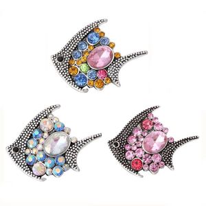 Charm Bracelets 10pcs/lot Snap Button Jewelry Colorful Rhinestone Fish Fit 18mm Necklace Women Men