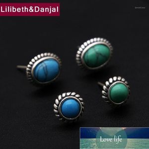 Stud Fashion Earring 100% Real 925 Sterling Silver Blue Green Natural Stone Women Men Small Jewelry FE11