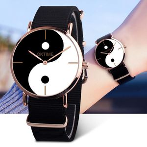 WristWatches Mulheres Simples Relógio Retro Chinês Estilo Tai Chi Preto e Branco Design Discagem Senhoras Quartz Relógios de Quartzo Lona Cinta Relógio Kol Saati 4