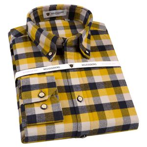 Masculino casual escovado xadrez xadrez camisa de flanela manga longa padrão-ajuste confortável macio grosso quente botão-para baixo camisas 210506
