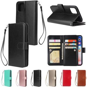 Handyhüllen Multifunktions Flip PU Leder Brieftasche 9 Kartenfächer Hülle für iPhone 11 Pro Max XR XS X 8 7 6 Samsung S10 Plus S10e Note 10 10+ A10 A30 A50 A70