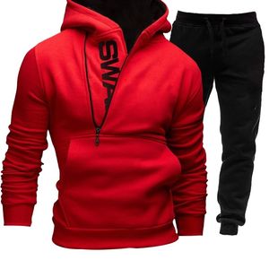 Męskie zestaw Bluza z kapturem Mężczyźni Dresswear Bluzy + Dres 2 sztuki Jesień Zima Mężczyzna Ciepły Odzież Pullover Bluzy