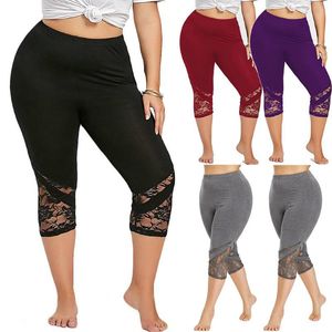 Women's Leggings Plus Size 5XL Women Lace Trousers Pants Sport Stretch Gym Skinny Trouser Mujer Large Insert Black Grey Legging Short