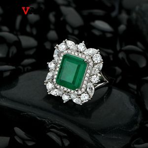 Oevas 100% 925 Sterling Silver Synthesis Emerald Bröllop Ringar för Kvinnor Sparkling High Carbon Diamond Party Fine Smycken Gåvor