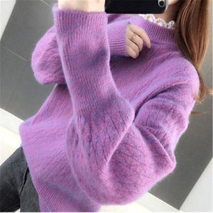 Kvinnors tröjor 2021 White Mohair Thicken Turtleneck tröja Autumn Winter Sweet Fashion Lantern Sleeve Casual Solid Color Pullover Pull Fe