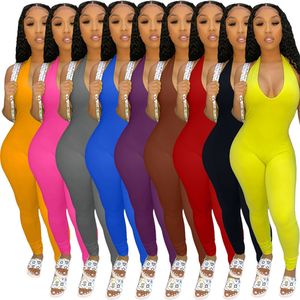 Womens sleeveless jumpsuits rompers overalls one piece pants onesies sexy skinny playsuit slim fashion panelled jumpsuit women clothes klw6425