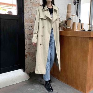 Women's Spring Autumn Trench Coat British Style Retro Lapel Tie Waist Casual Long-sleeved Female GX716 210507