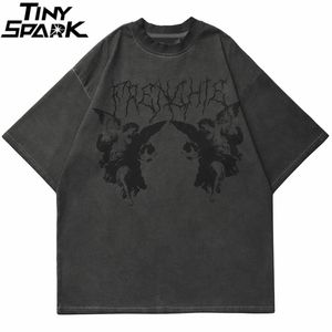 Hip Hop Streetwear Oversize T-Shirt Männer Angel Dark Print T-shirt Harajuku Baumwolle Lose T-shirt Sommer Kurzarm Tops Tees 210716