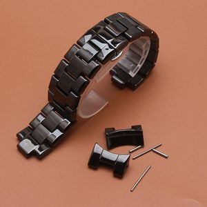 Watch Bands Watchbands 22mm Free Curved End Högkvalitativ keramik Svart Diamant Fit 1400 1403 1410 1442 Man Klockor Armband