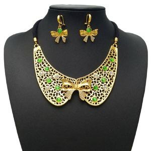 Ohrringe Halskette YULAILI Vintage Dubai Gold Schmuck Sets Für Frauen Bowknot Stud Bräute Party Kostüm Hochzeit Zubehör