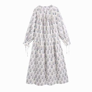 Mulheres vestido longo verão moda manga cheia floral imprime moderna senhora solta maxi vestidos 210602