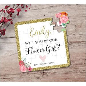 Blumenmädchenvorschlag großhandel-Grußkarten Wirst du unser Blumenmädchen sein lustiger Vorschlag Puzzle personalisierte Hochzeits Einladungsgeschenk