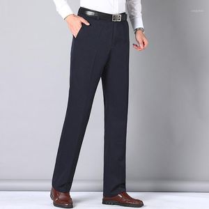 Męskie spodnie w średnim wieku i starszych tata spodnie wysokie talia luźna prosta noga casual