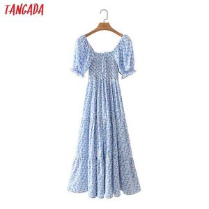 Tangada Estate Donna Fiori Stampa Abito abito a sbuffo Manica corta Donna Abito midi Abiti 2M34 210609