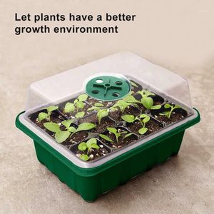 Planters Pots Rows Rowination Box 1 шт. 12 Клетки Пластиковые семена растений выращивают садовые принадлежности с куполом и базовыми сажающими лотками