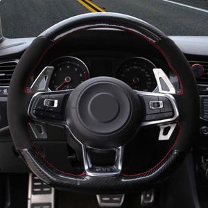 Black Genuine Leather Carbon DIY Car Steering Wheel Cover for Volkswagen Golf 7 GTI Golf R MK7 VW Polo GTI Scirocco 2015 2016