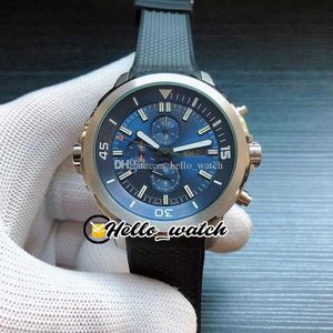 Designer klockor 44mm Datum Aquatimer IW376805 Quartz Chronograph Mens Watch Blue Dial Stopwatch Steel Case Gummi Strap 79c3 Rabatt