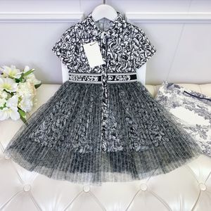 girls short sleeve Children's mesh stitched dress  gray color designer summer girl dressing size 100-150