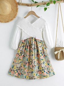 Toddler Girls Floral Print Criss Cross Shirred Bust Dress SHE