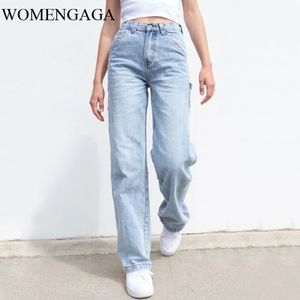 Womengaga Women High-Rise avslappnad passform denim jeans med 7 fickor och hammare slinga detalj byxor gzg3 210603