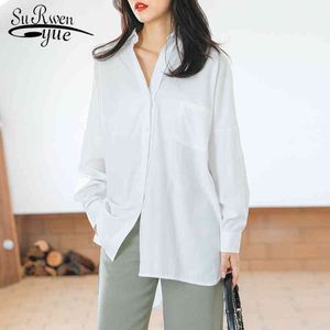 Chic Solid Shirts Long Sleeve Cotton Linen Blouse Plus Size Oversize White Maxi Boyfriends Chemisier 6591 50 210427