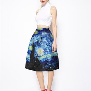 Qybian Faldas Vintage Van Gogh Print Ladies Skirts High Waist Womens Christmas Plus Size 210629