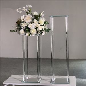 Dekorativ Shinning Sliver Spegel Bottom Crackle Mosaic Acrylic Vase För Table Flower Arrangemang Bröllop Mirrored Down Cube Flowers Vase Centerpiece SenyU833