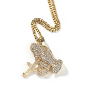 Hip Hop CZ Zircon Stone Bling Bling Iced Out Prayer Pendant Pendants Collana per gioielli da uomo