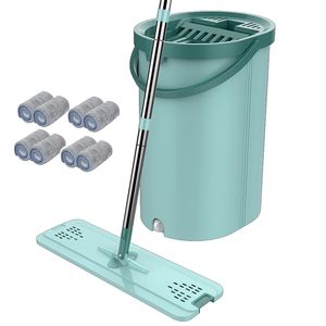 Drop Magic Microfiber Cleaning Mops Flat Squeeze Automatic Home Kitchen Floor Cleaner Free Hand Mop with Bucket 210830