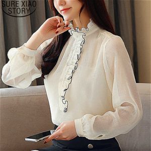 Kvinnor toppar och blusar blusas mujer de moda chiffon blouse office lady solid stativ lykta ärm kvinnor blouses 1865 50 210527