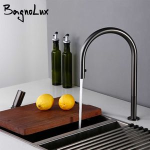 Gunmetal Gunmetal Preto Single Handle Double Buraco e Pulverizador Frio Pull-Down Bonsa De Latão Montado De Cozinha Faucet 210724