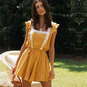 Bikini Cover-ups Sexy Hollow Out Babydoll Summer Beach Dress Yellow Cotton Tunic Women Wear Swim Suit Cover Up A776 210420