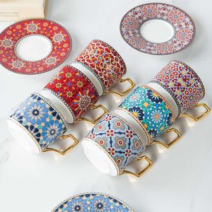 Moroccan Style Light Ceramic Coffee Cup European style small luxury coffee and dish set home Afternoon tea cup