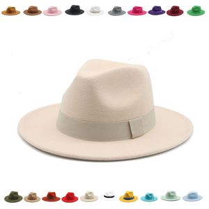 Women Ribbon Band Fedora Hat Men Wide Brim Classic Jazz Caps Wedding Church Hiphop Winter Panama Hats