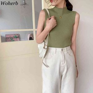 Women Tank Tops Summer Knitted Turtleneck Ladies Sexy Thin Slim Female Casual T-shirt All Match Top 210422