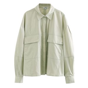 Elegante chique bolsos sólidos blusas mulheres moda colarinho coleira camiseta elegante senhoras manga longa tops 210531