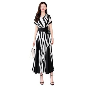 Dwuczęściowy zestaw kobiet biały czerwony pasek szyfonowy i szerokie spodnie nóg zestawy lato koreański odzież mody feminina LR208 210531