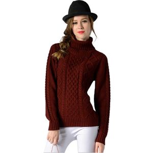 Höst stickade toppar kvinnor solid pullover långärmad hög nacke tjocka eleganta casual damer tröjor och pullovers 210608