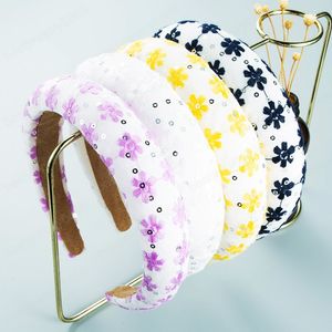 Elegante Coreano Bordado Flor Headband Temperamento Sparkly Lantejoulas Esponja Esponja Hairband Meninas Partido Jóias Bezel