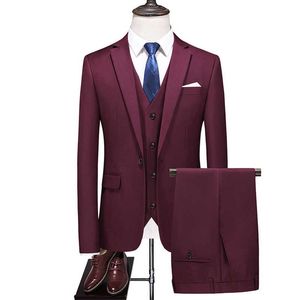 (Куртка + жилет + брюки) 2021 бренд одежда мужская высококачественная бизнес-пиджаки / мужской тонкий хлопок повседневные жениха платье из трех частей костюм X0909