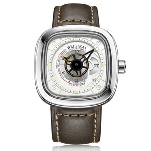 Męskie luksusowe zegarek skórzane zegarki Square Watches Sport swobodne, świetliste wodoodporne mężczyzn automatyczne zegarek mechanicznych
