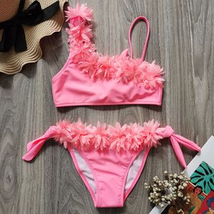 Children's Swimwear Flower Girl Swimsuit Kids Two Piece 2-14 Years Toddler Girl Bikini Little Girls Bathing Suit Beachwear 2021