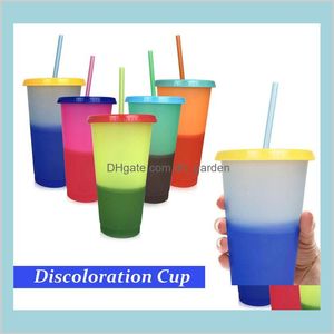 Mugs Drinkware Kitchen Dining Bar Home Garden 24Oz Color Changing Plastic Drinking Temperature Tumbler With Lid And St Candy Colors Re