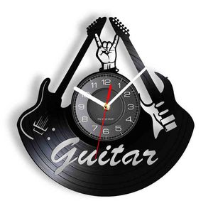 Chitarre elettriche Retro Rock Orologio da parete con disco in vinile Rock Band Music Studio Decor Album in vinile Disco artigianale Orologio da parete dal design moderno H1230