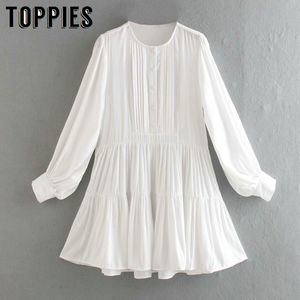 Toppies Mulheres Branco Vestidos Doces Vestidos Para As Mulheres Vestido Solid Colher Roupas 210412