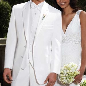 Biały Formalny Groom Tuxedo Na Wesele 3 Sztuka Mężczyźni Garnitury Z Spodnie Męska Moda Kostium Kurtka Kamizelka Not Chapel Costume X0909