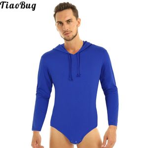 Men's Swimwear TiaoBug Men Adults One-Piece Surfing Swimming Jumpsuit Soft Solid Color Long Sleeves Press Crotch Hoodie Bodysuit Romper Paja