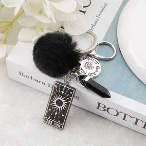 1PC Keyring Tarot Card Sun Resin With Puffer Ball Quartz For Men Women Keychain Trinket Car Key Ring Jewelry G1019