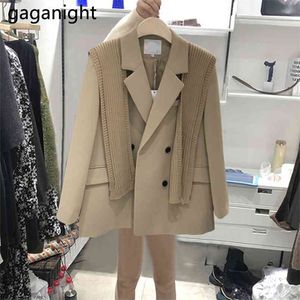 Элегантные женщины Blazer с длинным рукавом, зубчатый шикарный корейский весенний осенний пальто сплошной рыхлый вязаный шаль негабаритный 210601